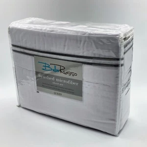 Bella Russo Brushed Microfiber Queen Sheet Set White Wrinkle Resistant Polyester - Picture 1 of 8