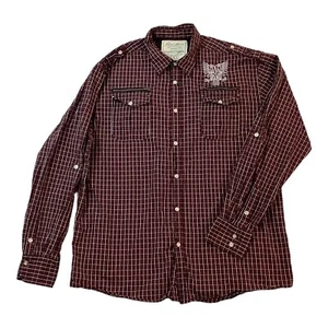 Point Zero Plaid Western Button Up Long Sleeve 100% Cotton Shirt Mens Size 2XL - Picture 1 of 11