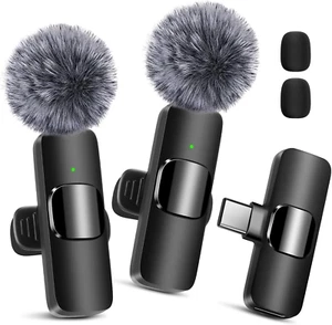 2 Pack Wireless Lavalier Microphone for iPhone 15, USB C Android Phone, Laptop, - Picture 1 of 7