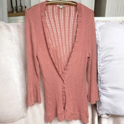 Cárdigan largo abierto manga campana tejido rosa Simply Noelle para mujer talla L/XL Foto 1 de 4