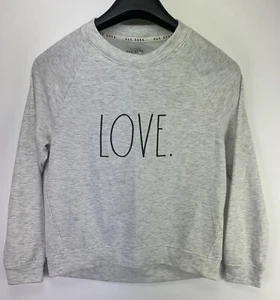 Rae Dunn Gray Crewneck Love Sweatshirt Raglan Sleeves Hi-Lo Hem Womens XS - Picture 1 of 9