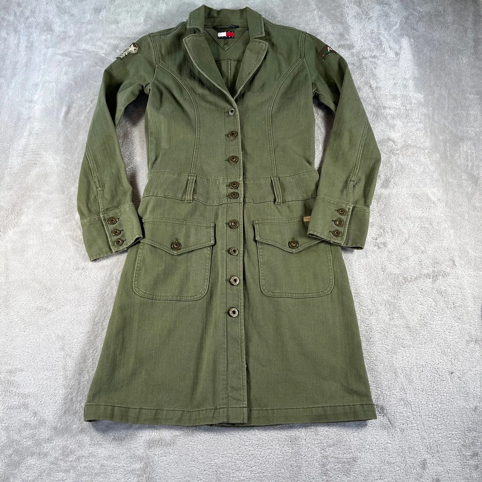 Tommy Jeans армия зеленый общего назначения платье S военного Y2K стиль тренч вибрации - Изображение 1 из 4