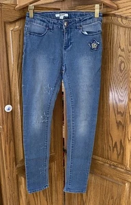 DKNY Girls Jeans Size 12 Stretchy Skinny, Star Distressing, Adjustable Waist - Picture 1 of 13