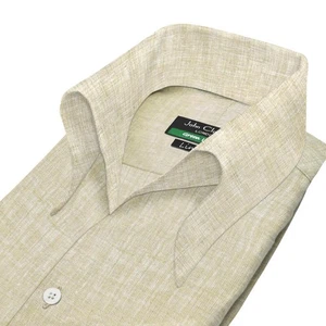 Herren Vintage hoch offen Button Down Kragen hoher Ausschnitt Sommer Freizeit Leinen Hemd - Bild 1 von 17