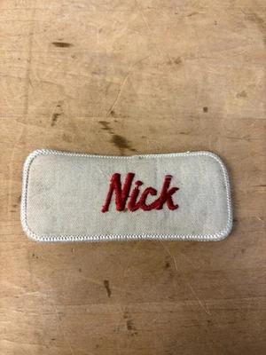 Vtg 70s NICK Sew On Embroidered Clothing Jacket Uniform Name Patch RED & WHITE - Image 1 of 3