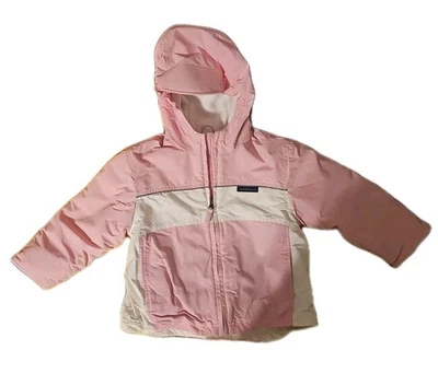 Lands' End Girls Size 5/6 Hooder Winter Jacket Pink White Fleece Lined Zippered - Image 1 of 4