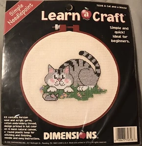 Vtg. Dimensions Learn a Craft A Cat and a Mouse Simple Needlepoint Kit 72318 NOS - Picture 1 of 2