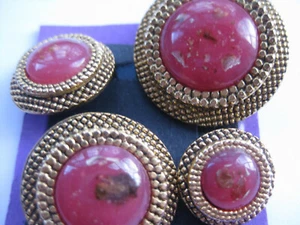 15.5-28mm Nice ITALIAN Gold Metal Pink Marbled Dome Vintage Sewing Buttons Set 4 - Picture 1 of 6