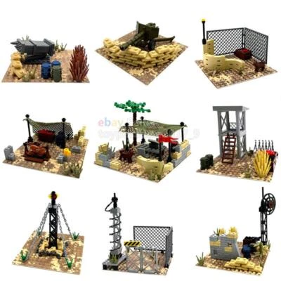 MOC Segunda Guerra Mundial Base de Posição Militar Deserto Rack de Armas Construção Tijolos Blocos Placa - Imagem 1 de 3