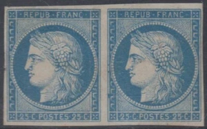 FRANCE 1862 CERES Sc 6 variety Yvert 4d PAIR REPRINT UNUSED & SCARCE €1,100+ - Picture 1 of 1