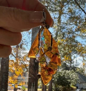 Dichroitisches Glas Orange Gold Anhänger Sterling SLVR Draht 3" lang - Bild 1 von 2