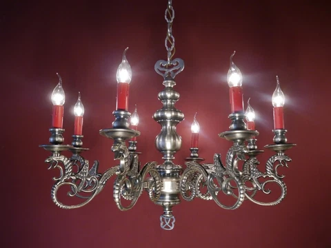 HEAVY 8 LIGHT FRENCH SILVER NICKEL CHANDELIER VINTAGE BRASS Ø 30" Cover