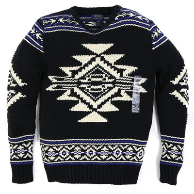 Polo Ralph Lauren Boys Native Pullover Crewneck Ski Sweater - Black, Blue, White - Image 1 of 3