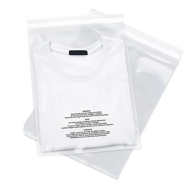 Poly Bags Resealable Suffocation Warning Clear Merchandise 1.5 mil Shirt Apparel - Image 1 of 4