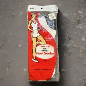 VTG Socks 80's Pom 9-11 White Navy NOS Orlon Acrylic Polyester Sport USA 90s - Picture 1 of 6