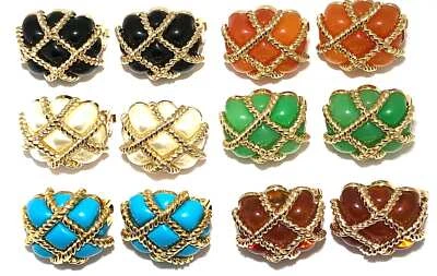 KENNETH JAY LANE, GOLD ROPE QUILTED RESIN CLIP EARRINGS, CHOOSE: 8 COLORS - Imagem 1 de 4