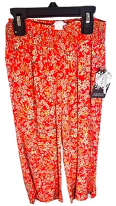 O’Neil XS pants girls Red floral wide leg smocked elastic waist NWT $44 - Picture 1 of 6