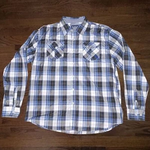 Akademiks Shirt Mens 5XL Black Blue White Plaid Button Front XXXXXL - Picture 1 of 11