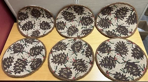 Almohadilla para silla de piña tejida Laura Megroz LOTE de 6 ganchos de lana arte decoración pino #81568 - Imagen 1 de 7