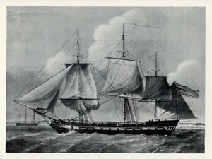 The BRITANNIA East Indiaman Tall Sailing Ship, 1925 vintage nautical print - Picture 1 of 3