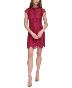 Vince Camuto Damen Spitze Stehkragen Etuikleid Cocktailkleid Burgund Weinrot - Bild 1 von 10