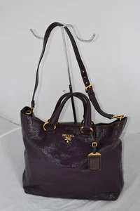 Prada Vitello Phenix Purple Patent Leather Magnetic Snap Tote Shoulder Handbag - Picture 1 of 18