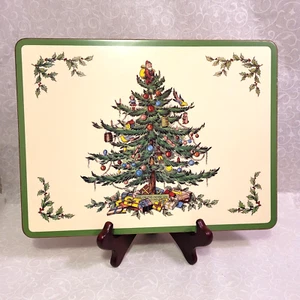 Spode Christmas Tree Pimpernel Acrylic Placemats England Corkboard 12" x9" 6 Set - Picture 1 of 11