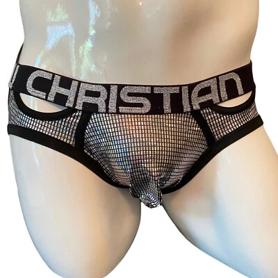 NUEVO CON ETIQUETAS Andrew Christian Med Disco Plateado Holográfico Cómodo Jock Ropa Interior Desnuda Foto 1 de 4