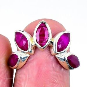 Gift For Women Band Ring Size 6 925 Silver Natural Kashmir Red Ruby Gemstone