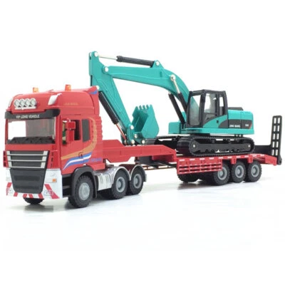 1:50 Flatbed Truck Toy with Excavator Construction Equipment Diecast Model Set - Image 1 of 4