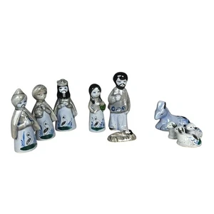 Vintage Hand-Painted Mexican Folk Art Ceramic Nativity Figurine Set Tonala Style - Picture 1 of 8