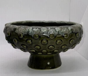 Vintage Green Pedestal Planter Drip Glaze Hobnail Succulents MCM USA - Picture 1 of 8