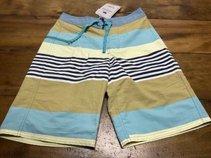PATAGONIA Boys Wavefarer Boardshorts- Tan & Blue & Yellow Stripes- Sz 10- NWT - Picture 1 of 12