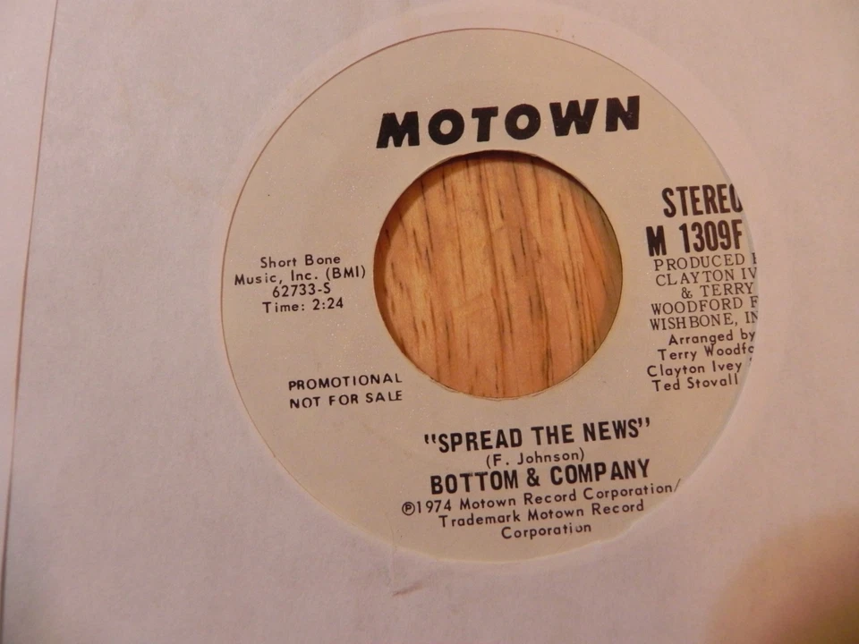 BOTTOM & COMPANY  45, SPREAD THE NEWS, STEREO AND MONO MOTOWN 1309F, M- Foto 1 de 1
