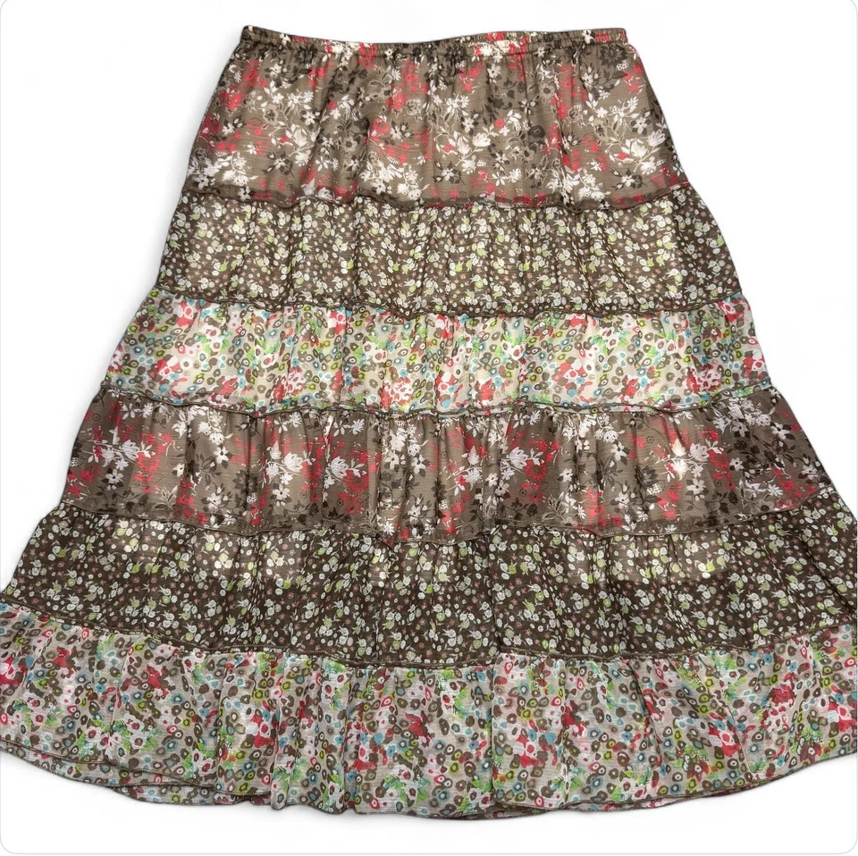 Falda Boho Midi Christopher & Banks XL En Niveles Floral Gasa Pradera Campesina Foto 1 de 4