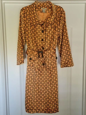 Vertigo Paris Abstract Satin Belted Shirt Dress Orange Brown MCM Geometric XL - Image 1 of 4
