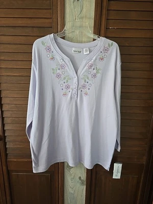 Nuevo con etiquetas Madison Taylor Mujer Talla 3X Henley Bordado 3/4 Slv Pullover Top Púrpura Foto 1 de 4