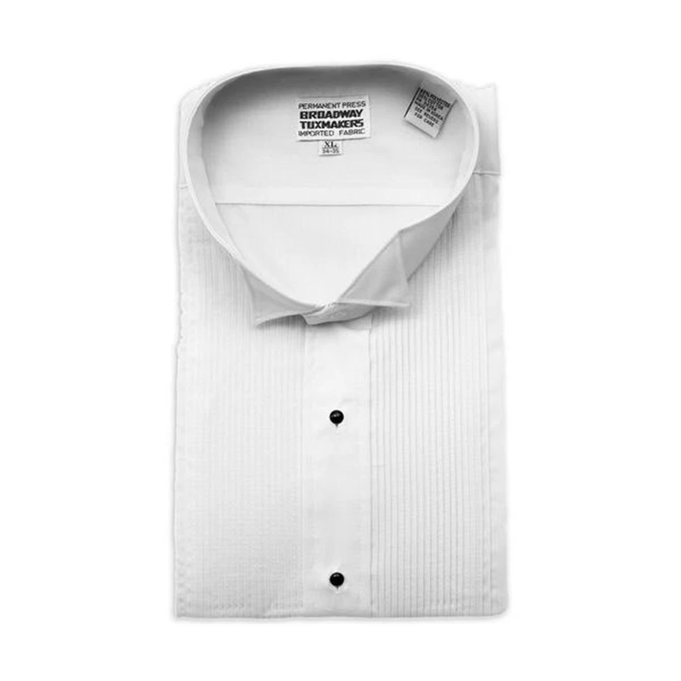 Camisa de esmoquin blanca para hombre, cuello de ala y pliegues de 1/8" Foto 1 de 2