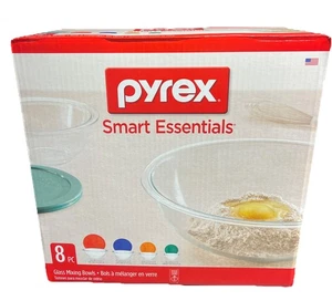 NEW 8 PC PYREX SMART ESSENTIALS MIXING BOWL SET 1086053 4 BOWLS & 4 LIDS - Picture 1 of 3