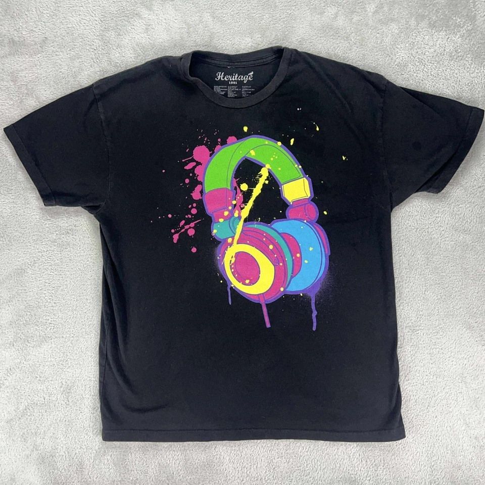 Camiseta gráfica Heritage 1981 diseño de auriculares coloridos negra XL Foto 1 de 4