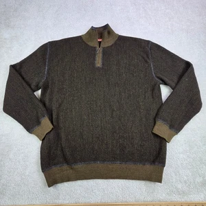 Kuna 100% Alpaca Mens 1/4 Zip Mock Neck Sweater Green  Brown Peru Size L/XL - Picture 1 of 8