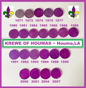 KREWE OF HOUMAS Houma,LA Vtg Mardi Gras Doubloon Token Coin Throws PURPLE Lot 22 - Picture 1 of 12
