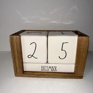 Rae Dunn white ceramic perpetual date blocks Calendar Wooden Base EUC - Picture 1 of 6