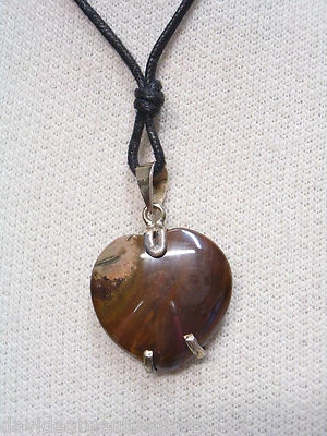 Ciondolo in ARGENTO 925 con Cuore in AGATA naturale e girocollo - pietra dura - - Immagine 1 di 3