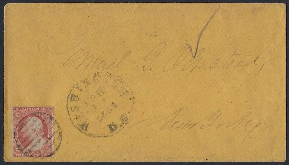 US 1861 WASHINGTON DC CIVIL WAR PERIOD Sc 26 2 DAYS AFTER CIVIL WAR STARTED 4 14 - Image 1 of 2