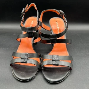 Via Spiga Black Leather Open Toe Strappy Heels Sandals Block Heel Size 8 - Picture 1 of 13