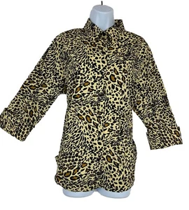 Westbound Wrinkle Free Womens Blouse Top Size 16 Leopard Print Sleeves - Picture 1 of 7