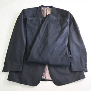 Earvin Magic Johnson 52L 46x32 Navy Blue Windowpane Mens Jacket Pants Suit - Picture 1 of 12