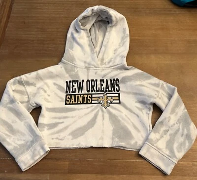 NFL New Orleans Saints Girls Gray Tie-Dye Crop Hoodie Sweatshirt, XS-Extra Small - Image 1 of 4