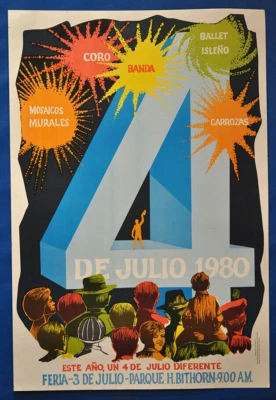 Arte de Porto Rico - Vintage 1980 Estampa Offset - un 4 de julho diferente - Imagem 1 de 4